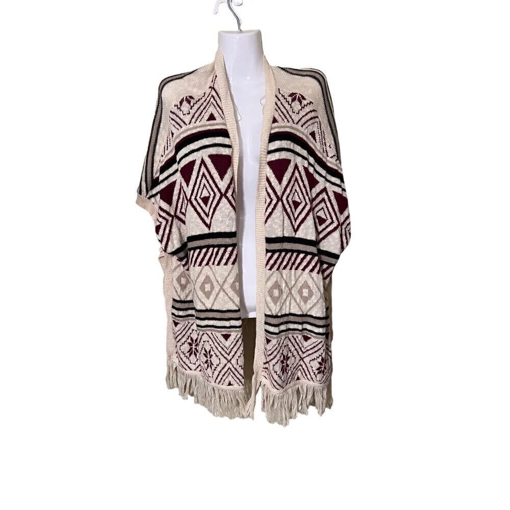 Tribal Print Knit open cardigan / poncho Charlotte Russe M/L  Fringe boho lagenl